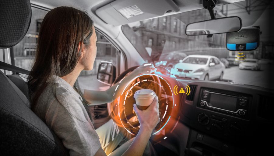 Distracted driver with alert overlay